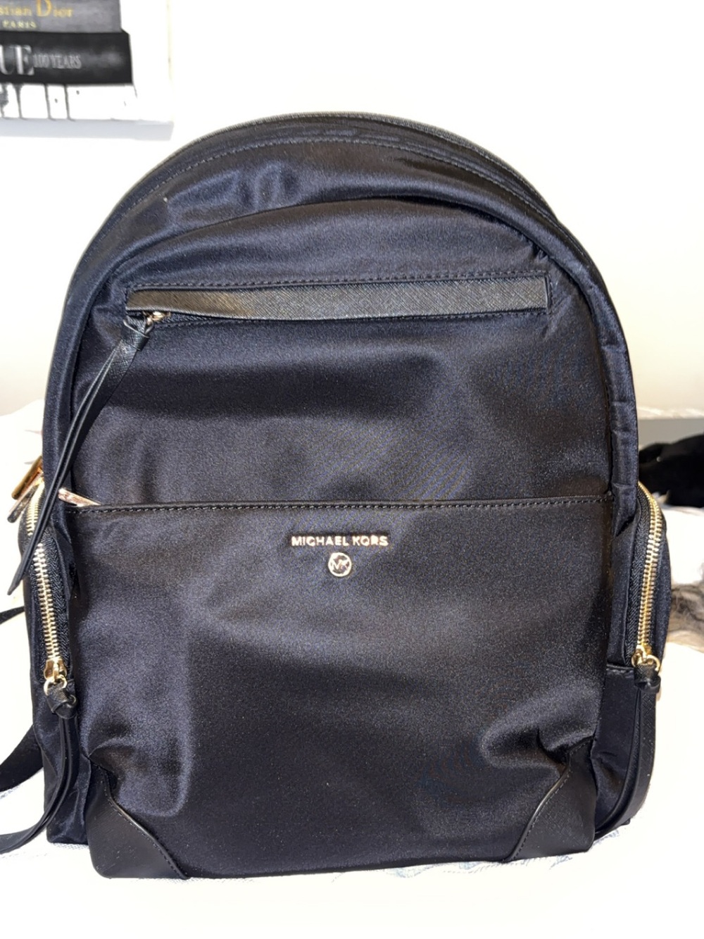 Michael Kors Black Nylon Backpack with Gold Accents